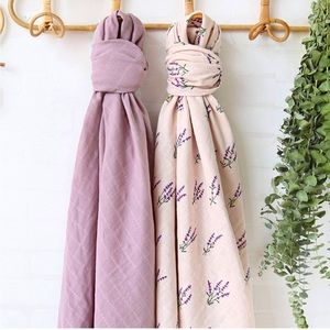 LifeTree Muslin Swaddle Blanket, Set of 2, Color Lavender